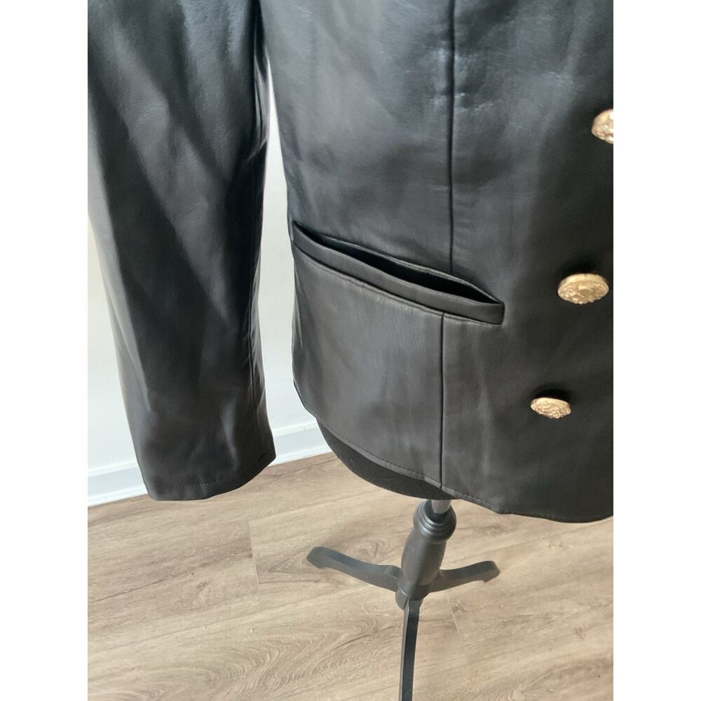 Elie Tahari Black faux Leather Double Breasted Collared Button Short Jacket, M - Picture 4 of 5